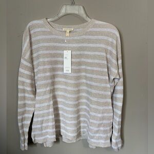 NWT Eileen Fisher Organic Linen Knit Stripe Natural Sweater Size S